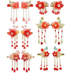 Petunny 3Pairs Chinese Hair Clips Tassel Hanfu 1 Count (Pack of 3), Red