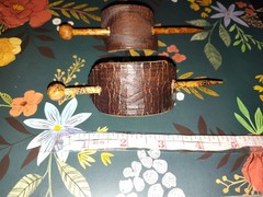 Lot of 2 Boho Western Hand Made Leather Barrette with Wooden Stick for Hair