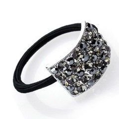 Hand Made Hair Jewelry swarovski crystal rectangle Hair Ponytail Holder, Black