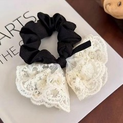6 PCS Stretchy Hair Scrunchies with White Lace Denim Rose Bows Spiral Ties