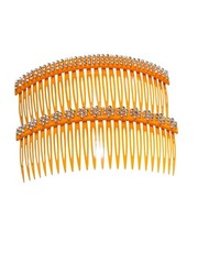NEW hair accessories plastic comb style set of 2 large orange bling