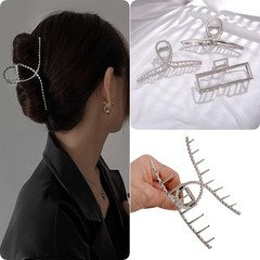 3pcs Hair Claw clips for Women, Metal Silver 1 Count (Pack of 3),