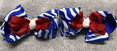 Red,White, And Blue Zebra Stripped Hair Bow Ties, Clip