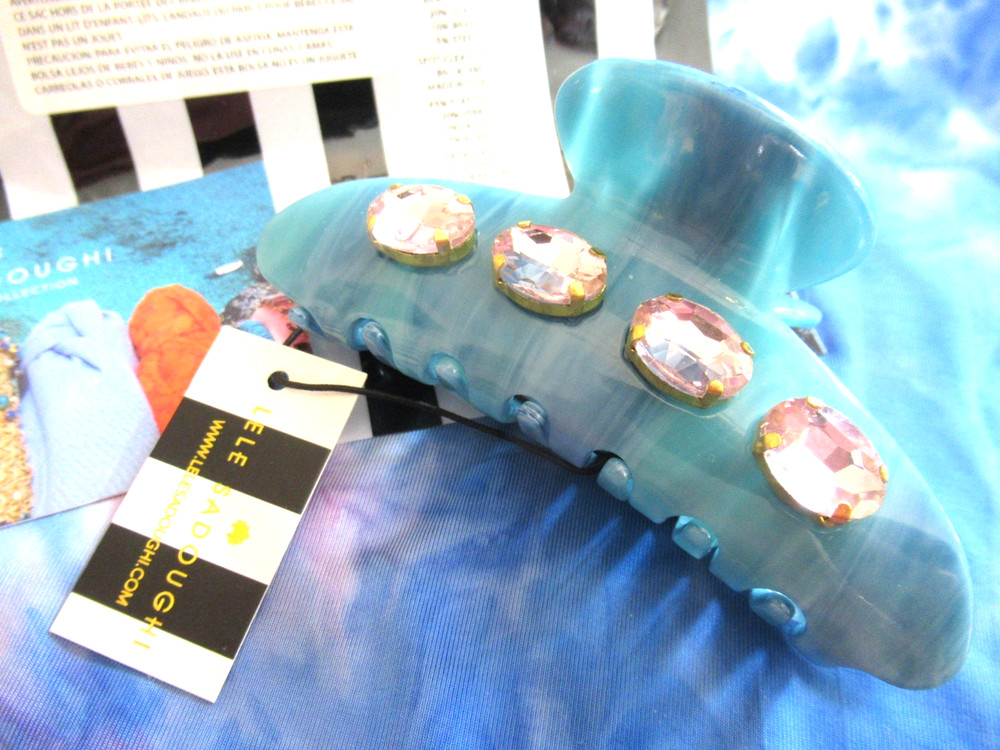 Lele Sadoughi AZURE LIGHT BLUE LARGE CRYSTAL CLAW CLIP NWT