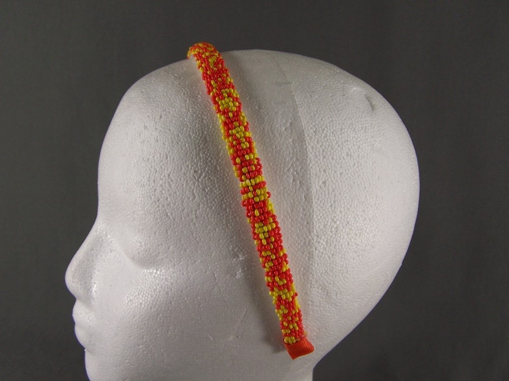 Orange Yellow seed bead 1/2″ wide headband beaded hair band accessory
