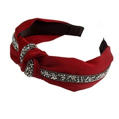 Ox Blood Fabric Flex Headband With Grey Diamante Strip Hair Accessory