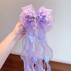 Butterfly knot mesh hair accessory, women’s dreamy tassel flower headpiece