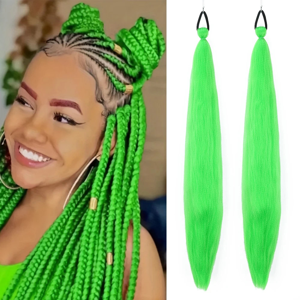 2Pcs Purple Long Straight Synthetic Ponytail Extension Rubber Band Women Hair