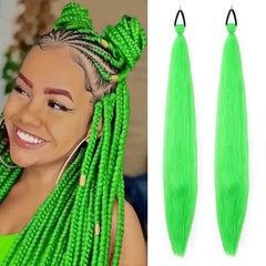 2Pcs Purple Long Straight Synthetic Ponytail Extension Rubber Band Women Hair