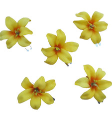 5 Piece Lot Small 2″ Canary Lily Silk Flowers Hair Clip, Prom,Wedding, Dance