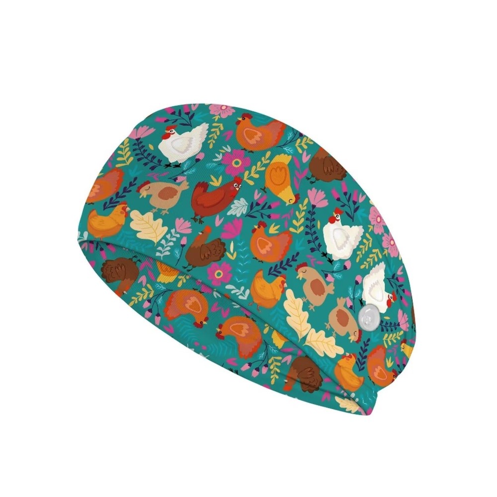 Rooster Chicken Print Nurse Headband with Buttons for Mask Non Slip Nursing H…