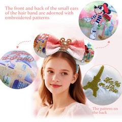 Disneys Parks embroidered Ears pink bow Minnie 2026 new lovely picture hairband