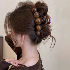 Gradient Beaded Hair Claw 11CM Women Geometric Plastic Hairpin Shark Clip