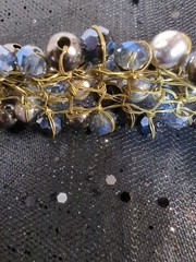 Headband BEADED Black Silver Blue Tie Back Dressy Formal Evening Gown 👗 Sparkle