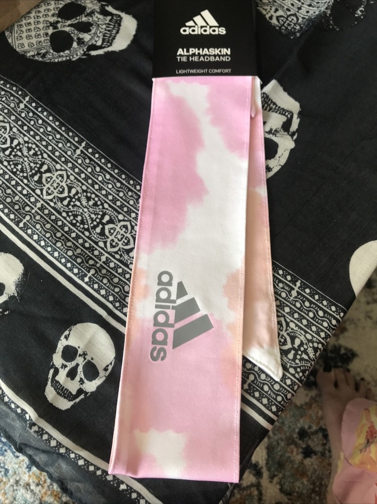 NWT Adidas Womens Alphaskin Print Tie Headband OSFA Frost Pink