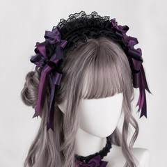 Sweet Lolita Headband Hair Accessories Kawaii ribbon lace Bows Hand-made Purple