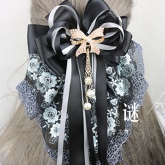 Women Lace Satin Bow Hair Clip Embroidery Beaded Princess Fairy Hair Accessories