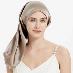Silk Blend Adjustable Sleep Hair Cap Women Black Elastic Long Hair Wrap