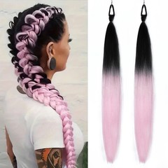 2Pcs Purple Long Straight Synthetic Ponytail Extension Rubber Band Women Hair
