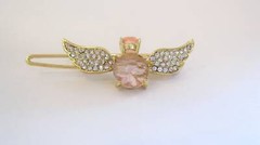 Small gold and pink crystal angel hair pin barrette bridal clip