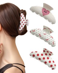 3Pcs Acrylic Hair Claw Clips for 1 Count (Pack of 3), Polka dot / Heart