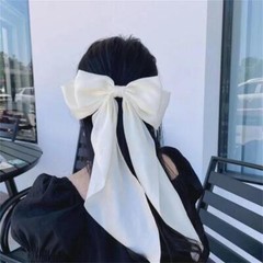 3 Women Solid Color Long Big Bow Float Satin Spring Clip Back Head Hair Clip