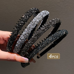 4PCS Black Glitter Headbands Anti Slip Hair Bands Tooth Comb Women Girls Party