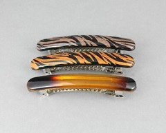 Brown Black barrette set 3 small thin skinny hair clip accessory 2.5″ wood grain
