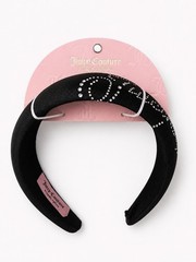 Juicy Couture Women’s Black Fabric Padded Headband Solid Rhinestone Logo