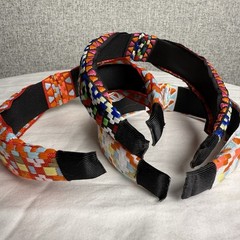 Lot 3 Aztec Mexican Indian Embroidered Woven Pink Yellow Orange Knotted Headband