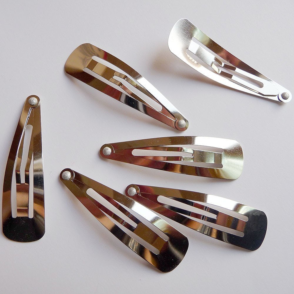 50 PCS Snap Hair Clips – Silver Metal Tear Drop Shape Snap Hair Clip in 3 Sizes