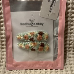 Radhu & Kabby Hand Embroidered Floral Beaded Hair Clip, Fabric & Metal