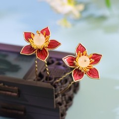 Hanfu Hairpin Blue Red Flower Set Traditional Chinese Hair Accessories 4pc