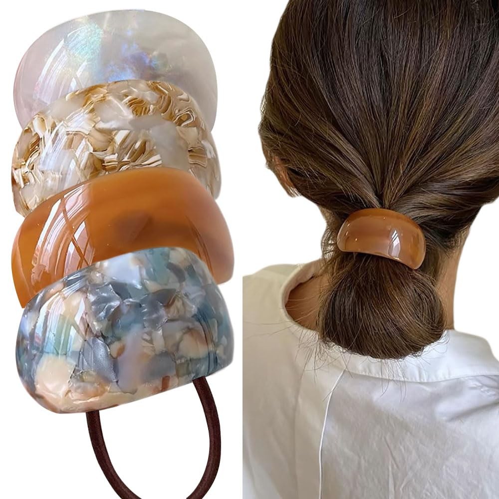4 PCS Decorative Tortoise Shell Hair Ties Celluloid Acetate Acrylic Leopard