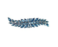 Small Navy Blue Marquise Rhinestone Crystal Barrette, Floral Hair Clip, Formal