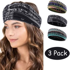 3 Pack Women Boho Soft Turban Sport Headband Multi Styles Stretchy Yoga Headband