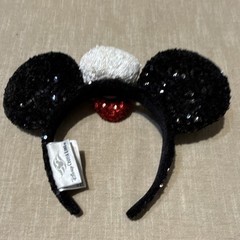 Disney Parks Mickey Mouse Sequin Ears Headband w/ Captain Mini Hat Black