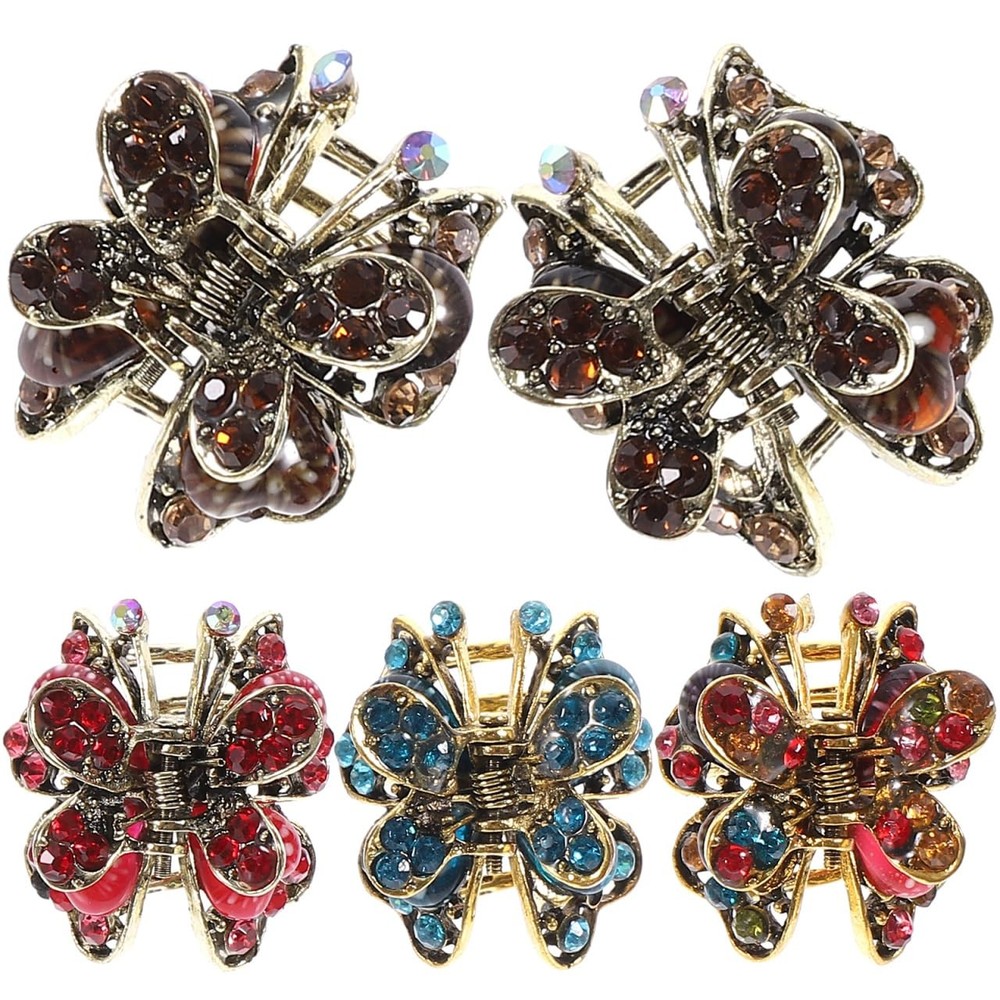 Lurrose Mini Claw Clips: 5Pcs Rhinestone Hair 1 Count (Pack of 1), As Shown