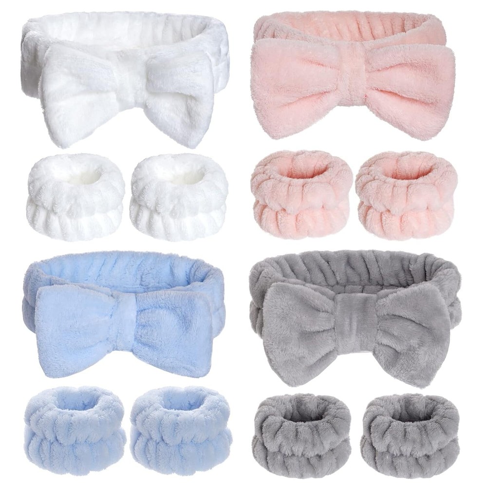 12 Pcs Headbands Wristbands Set for Washing Face, Knotted Spa Head Bands Wrist T