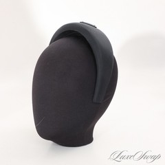 Prada Re-Nylon Solid Black Oversized Round Snug Enameled Metal Logo Hairband