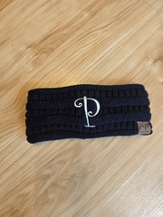 C.C Black Acrylic Knit Ear Warmer Headband, Solid Classic Logo Accent Initial P