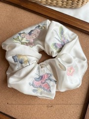 Large Butterfly Embroidery Scrunchie, Satin Hair Tie for Women, Vintage Style Gi