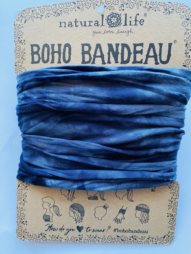 Natural Life Boho Bandeau Tie Dye NAVY blue Full wide headband Buff Hippy karma