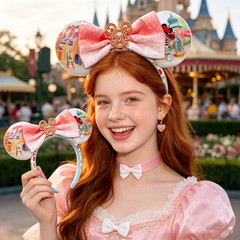 Disneys Parks embroidered Ears pink bow Minnie 2026 new lovely picture hairband