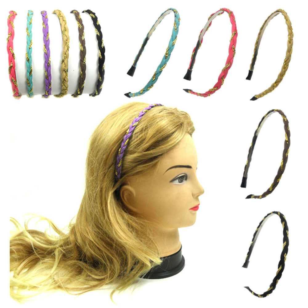 Faux Leather Braided Gold Chain Headband Hairband for Women Girls