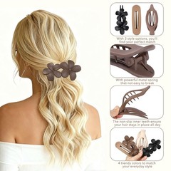 12 PCS Flat Hair Clips – 3 Styles Matte Claw 1 Count (Pack of 12), Brown