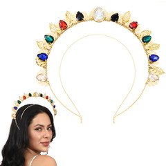 Baroque Rhinestone Halo Crown Headband Gold Leaf Tiaras Bride Layered Headpie…
