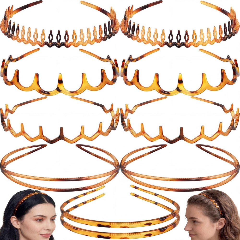 10 Pcs Glossy Leopard Print Zigzag Headbands for , Chic Tortoise Shell Patter…