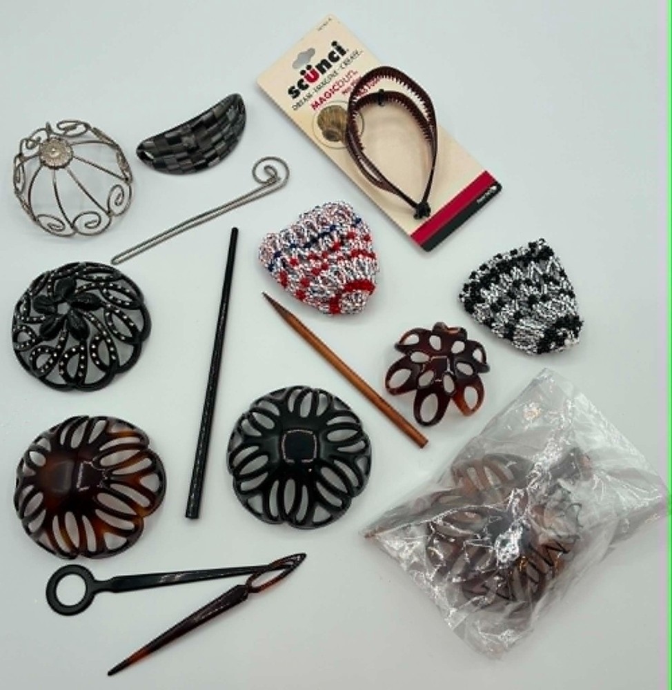 LOT Vintage Hair Bun Holders Decoration Beaded Tortoise Cage Dome BOHO