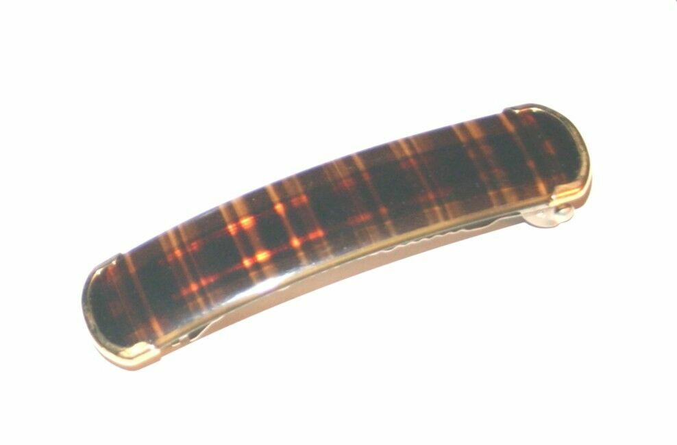 Hair Barrette Clip Thin Brown Plaid Stripes Sun Violet Winny Daido Made in Japan